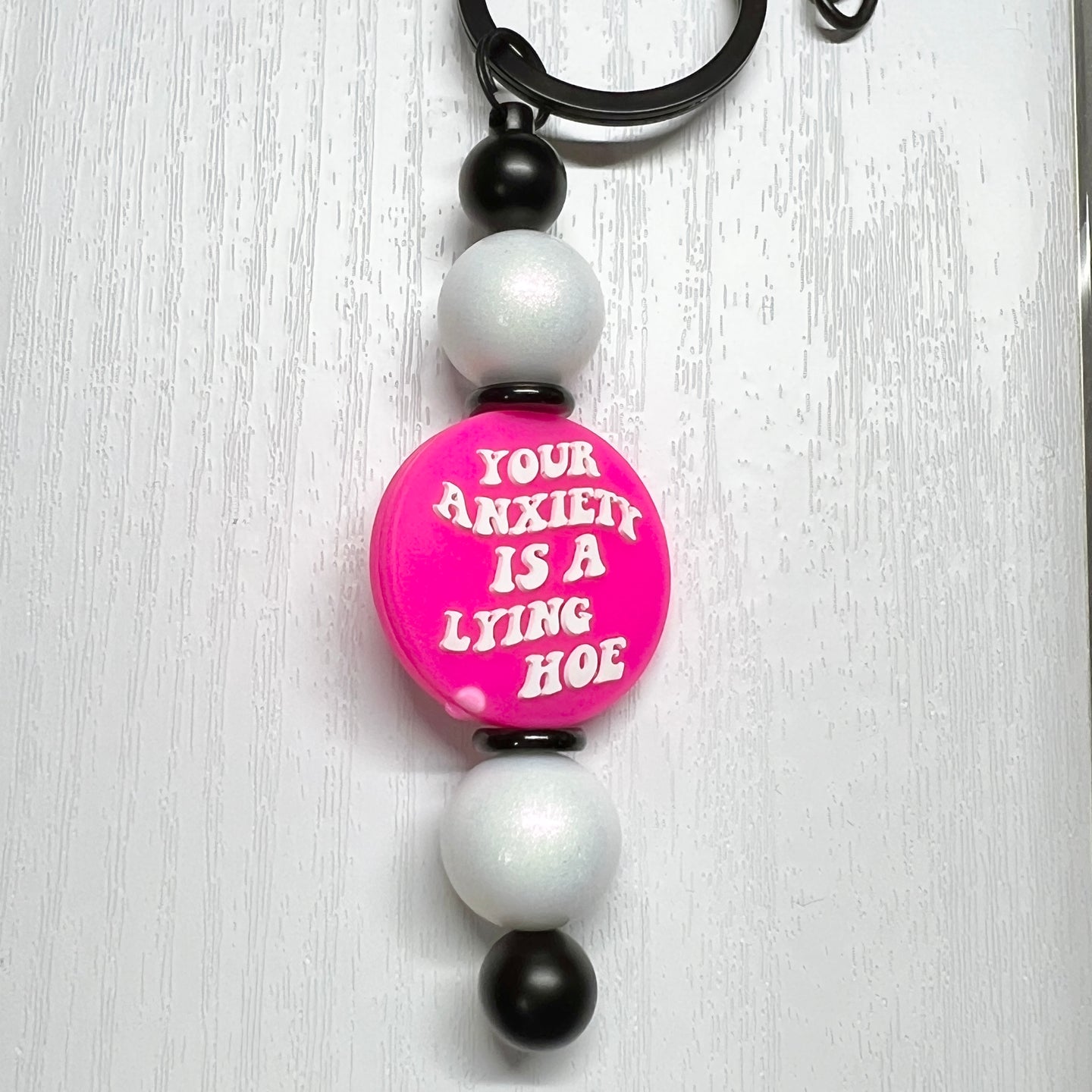 Pink Anxiety Lying Black Keychain Bar